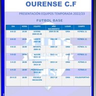 Horarios presentación Base Ourense CF temporada 2022 2023