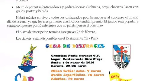 Nota informativa Cena Disfraces