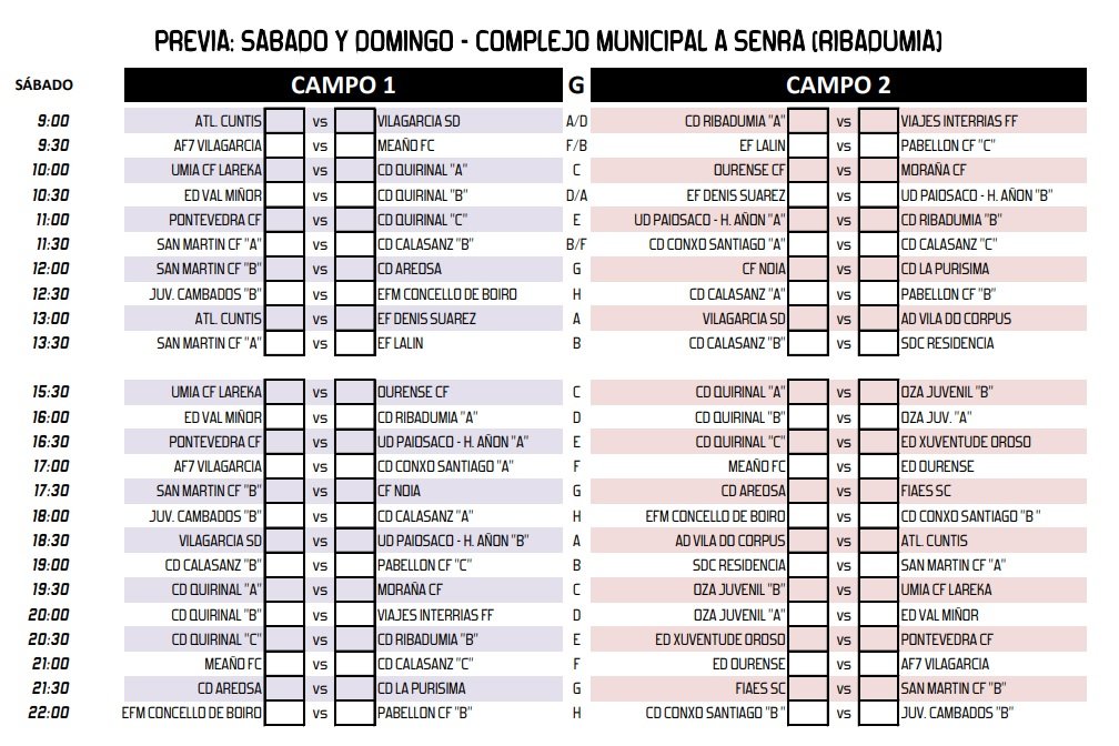 Horarios Fase Previa Arosa Cup