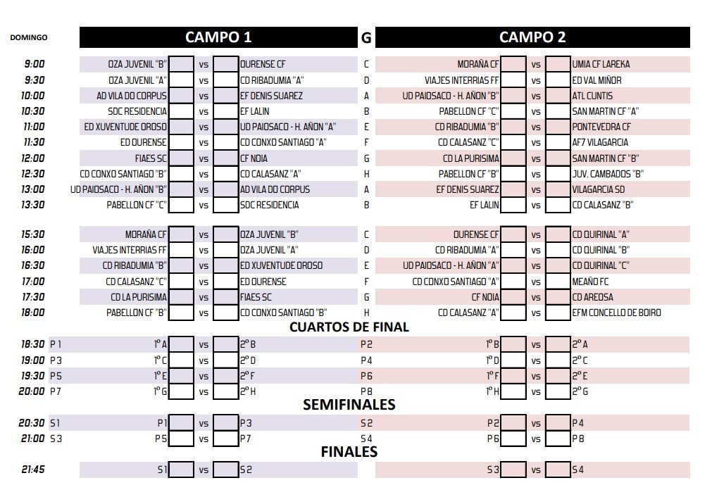Horarios Fase Previa Arosa Cup2